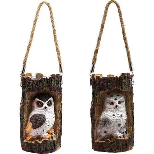 New Courtyard Owl Solar Light Resin Crafts Lantern LED Night Lamp Ornament Outdoor Hanging Tree Hole Owl Light Lamp Garden Decor