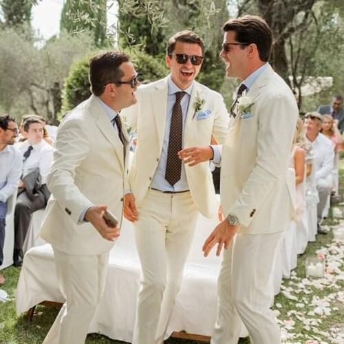 ANNIEBRITNEY Ivory 2 Piece Slim Fit Men Formal Suit Tailor Made Groom Wedding Tuxedo 2 Piece Prom Wedding Business Men Suit Set