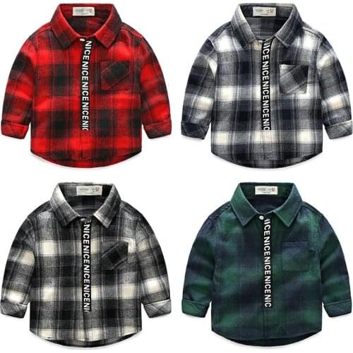 Casual Boys Shirts 2020 New Autumn Spring Childrens letter print Tops Outwear Childrens Clothing Cotton Kids Plaid Shirts