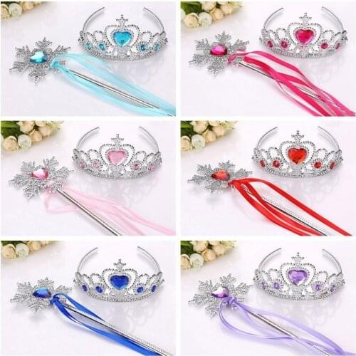 Frozen Princess Tiara Crown Set Princess Jewelry Wand Party Accessories Childrens Dress Up Headdress Beauty Fashion Toys
