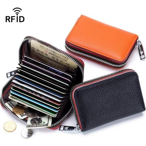 Genuine Leather Rfid Womens Zipper Card Wallet Small Change Wallet Purse For Female Short Wallets With Card Holders Woman Purse