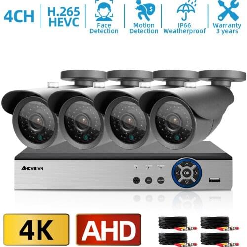AHCVBIVN H.265 4K CCTV Camera System 4CH DVR 4*8MP Face Detection Camera 4CH 6 in 1 DVR Infrared AHD Camera Security System Kit