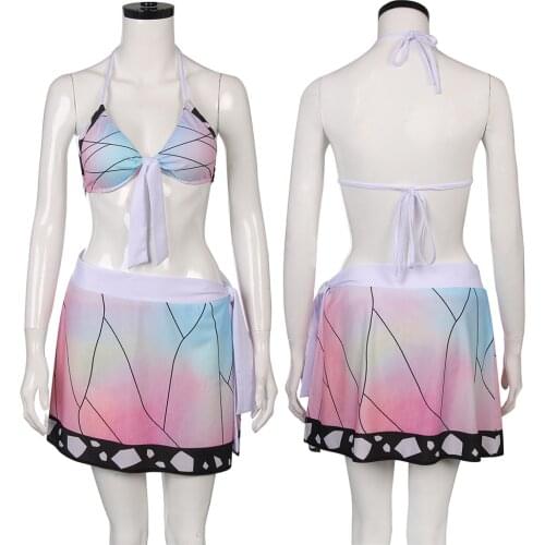 In Stock! Demon Slayer Kochou Shinobu Swimming Suit for Women Kimetsu no Yaiba Shinobu Summer Swimwear anime Cosplay Outfits