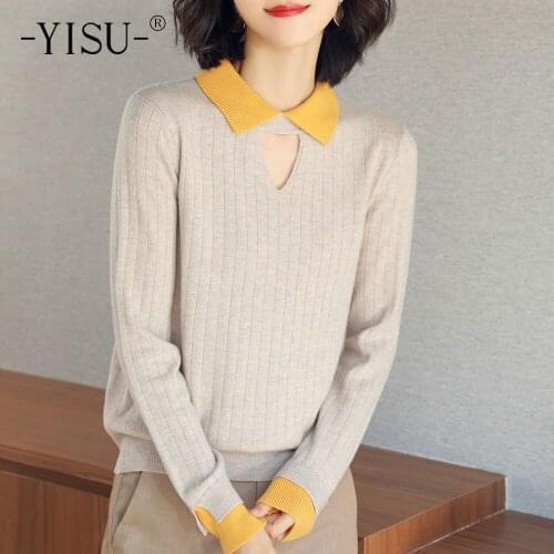 YISU Knitted Sweater Autumn Winter New Solid color Wool Long sleeve Warm Female Pullover Fshion Casual Simple Women Jumper