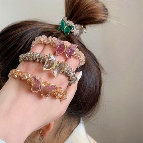 Woman Crystal Butterfly Hair Ties Fashion Korean Style Hairband Scrunchies Girls Ponytail Holders Rubber Band Hair Accessories