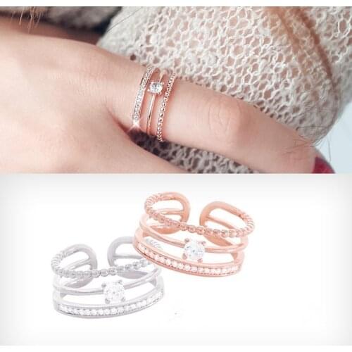 New fashion sweet Party multilayer opening Women Rings 2020 contracted shiny crystal geometric senior adjustable Rings
