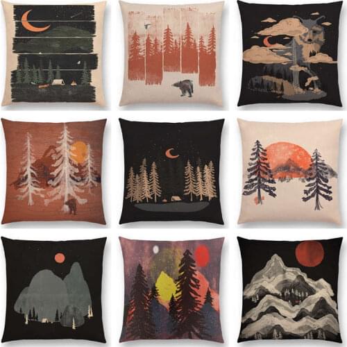 Animals Wild Adventure Spot Woods Starry Night Mountains Sun Moon Winter Exploration Camping Beautiful Cushion Cover Pillow Case