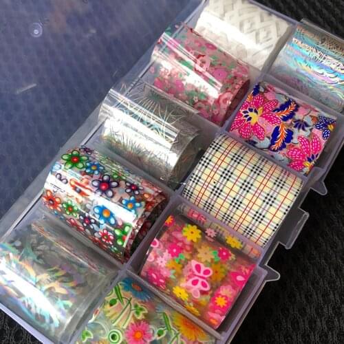 1Box 10pcs Nail Art Transfer Foil Manicure DIY Nail Design Wrap Decor Trendy Fashion Stickers Decals, 2.5*100cm Craft Deco Foil