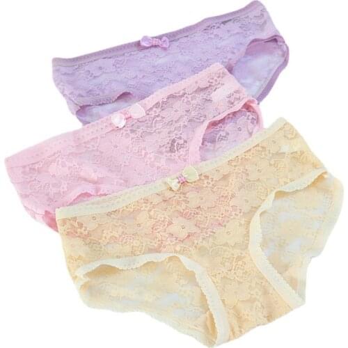 1PC Summer Mesh Underwear Womens Silk Breathable Briefs Sexy Bud Cute Bow Girls