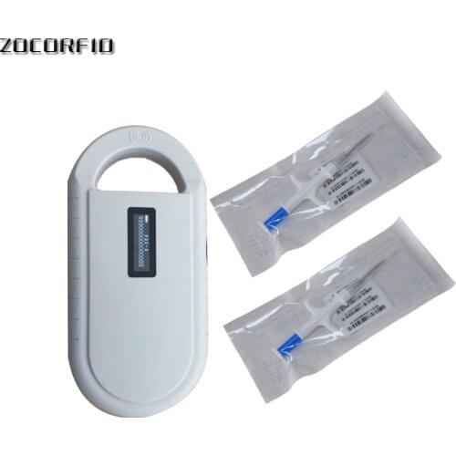 10tags+1 reader ISO11785 FDX-B 2.12X12mm cat dog microchip animal syringe ID implant pet chip needle vet RFID injector PIT tag