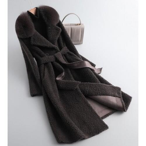 100% Wool Womens Fur Coat Korean Style Woman Jacket Warm Winter Clothes Women Real Fox Fur Collar 2021 Ropa De Mujer Pph2921