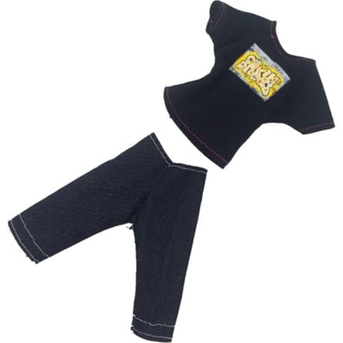 2 Pcs/set Clothes Black T-shirt & Capri Pants Suit Boy Causal Suit for Ken Dolls Clothing for Height 30cm Accessories 30 Cm 1/6