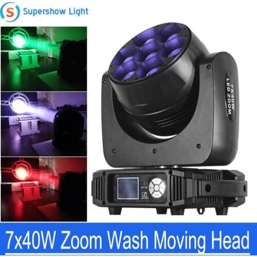 2Pcs in Flight Case 7x40W Moving Head Beam Light Bee Eye LED Lyre Zoom Wash Mobile Head Disco Light Professional DJ for Club