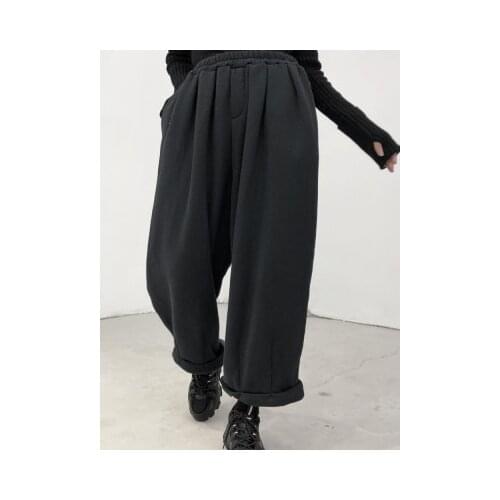 2020 autumn and winter new men and women simple cashmere thick trousers loose casual trousers