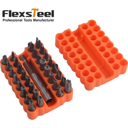 Flexsteel 33 In 1 Screwdriver CR-V Security Bit Set with Magnetic Extension Bit Holder Torx Hex Star Bits Woodworking Tools Kit