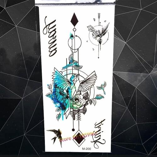 3D Geometry WaterColor Flower Birds Temporary Tattoo For Women Body Arm Art Flash Tattoo Stickers, Waterproof Fake Tatoo Paste
