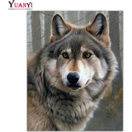 5D Full Round Diamond Embroidery Animal Wolf Full Square Diamond Mosaic DIY Diamond Painting Cross Stitch Home Decor