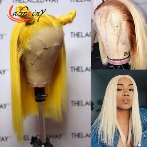 Ombre 613 Blonde HD Transparent Lace Frontal Bob Glueless Pre Plucked 13x6 Highlight 4T Blonde Lace Front Human Hair Wigs Yellow