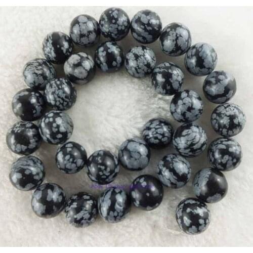 8mm Round Smooth Snowflake Obsidian Loose Beads Accessory Parts Jewelry Semi-finished Necklace Natural Stone 15"Wholesale Price