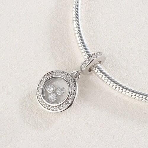 925 Sterling Silver 3 Big Sparkling CZ Zircon Circle Round Pendant Charm Bracelet DIY Jewelry Making For Original Pandora