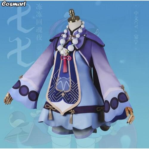 Anime Genshin Impact Qiqi Zombies Freeze Back Into The Night Game Suit Purple Lovely Dress Cosplay Costume Halloween Party Outfi