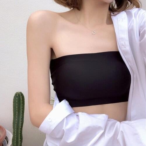 Summer Girls Strapless Elastic Bra Womens Stretchy Wrap Tube Top Bandeau Cropped Tanks Underwear Tops Solid Women Bandeau