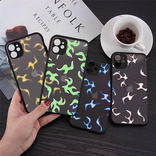 Phone Case For iPhone 12 11 Mini Pro XR XS Max 7 8 Plus X Blue Flame Fire Matte transparent cover