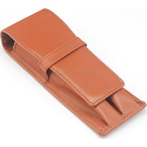 PU Leather Pencil Case Fountain Pen Roller Ball Pen Bag For 2 Pens Accessories Coffee Pen Holder / Pouch