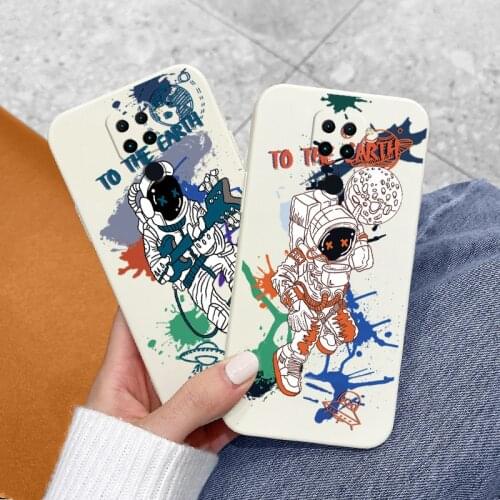 Astronaut Case For Xiaomi Redmi Note 10 10S 9T 9 8 7 Pro MAX Soft Liquid Silicone Phone Cover For Redmi 9 9A 9T K40 K30 K20 Pro