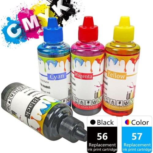 100ml Inks Black Color Compatible for HP 56 57 Ink Refill Kits PSC 1311 1315 1350 1350v Printer