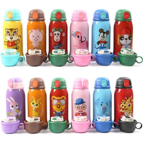New 500ML Cute Cartoon Kids Water Bottle With Straw Stainless Steel Thermos Bottle Insulated Sports Drinking Bottle For Children