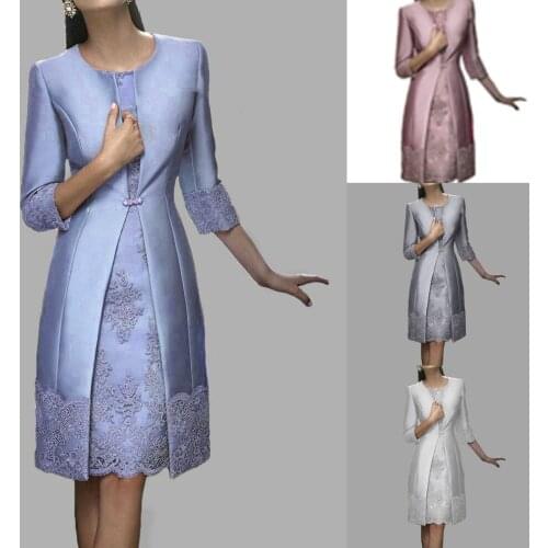 Elegant Mother of the Bride Dresses with Jacket Evening Gowns Satin Lace Party Wedding Guest Dress 2019 Custom Mothers Suits