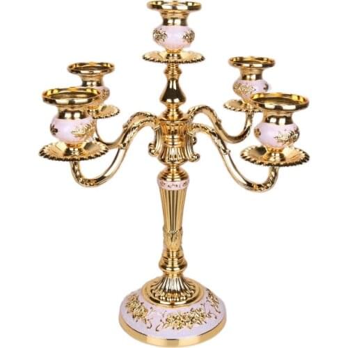 European Style Metal Candlestick American Gold High 5 Arm Candle Holders Wedding Centerpieces Decoration Bougeoir Gift FC423