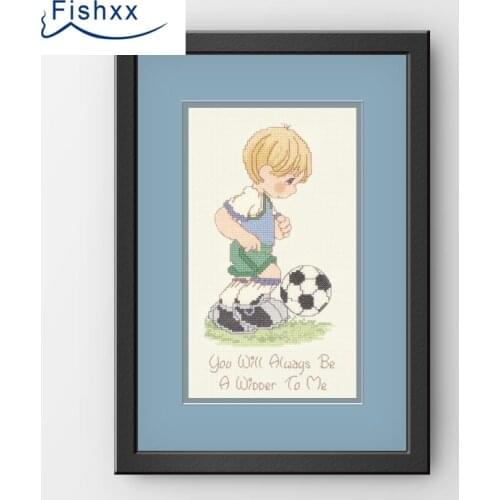 Fishxx Cross Stitch kits H052 boy Playing football Paintings on needlework Sets embroidery 100% Egyptian cotton lovely thread