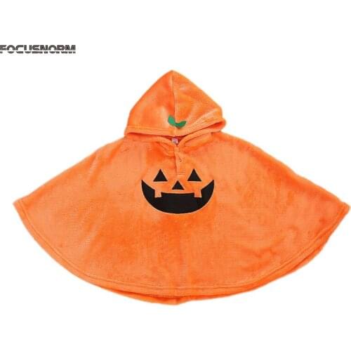 FOCUSNORM 0-4Y Halloween Kids Baby Girls Boys Cloak Coat Pumpkin Long Sleeve Hooded Warm Autumn Clothes