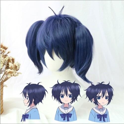 Koube Shio Cosplay Wig Happy Sugar Life Wig Blue Twin Ponytails Straight Pigtail Anime ynthetic Hair