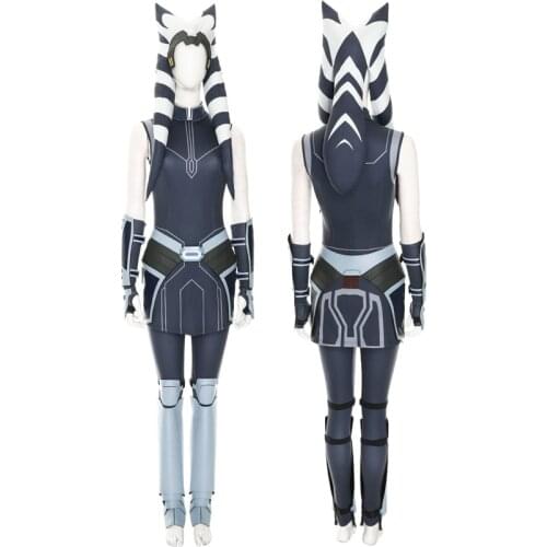 Adult Women Star Clone Wars Ahsoka Cosplay Costume Outfit Halloween Masquerade Party Full Props Suit