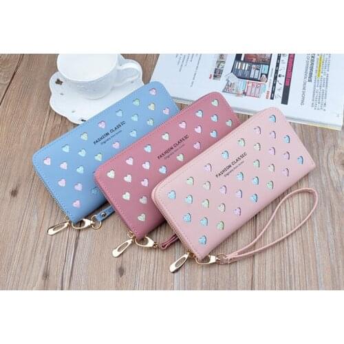 Love and Color Hollow Handbag Korean New Wallet Womens Long Zipper Large Capacity Mobile Phone Bag
