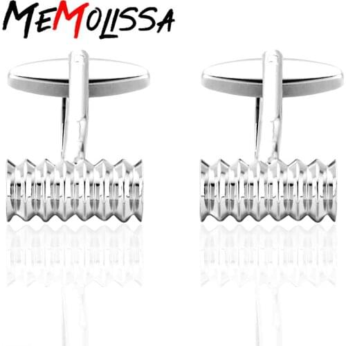Memolissa Novelty Cufflinks Silver Cufflinks Cylinder Shape Spiral Design Shirt Button Mens Fashion Cufflinks Gifts for Men