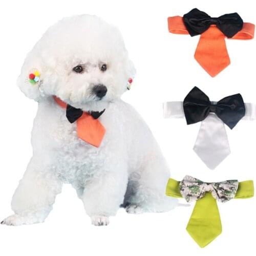Cute Dog Cat Pet Animal Striped Bowtie With Bow-knot White Collar Adjustable Neck Tie