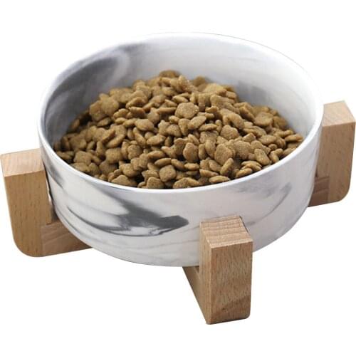 Marbling Pet Bowl Cat Dog Bowl Wooden Shelf Ceramic Feeding and Drinking Bowls for Dogs and Cats Pet Feeder Accessories
