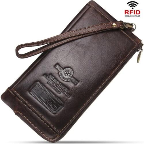 100% Genuine Leather Wallet 2020 Men Wallets Coin Purse RFID Long Male Money Bag Wallet High Quality Boys