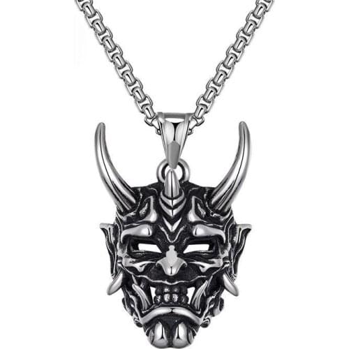 Mens Domineering Devil Grimace Skull Mask Pendant Necklace Rock Locomotive Party Casual Necklace