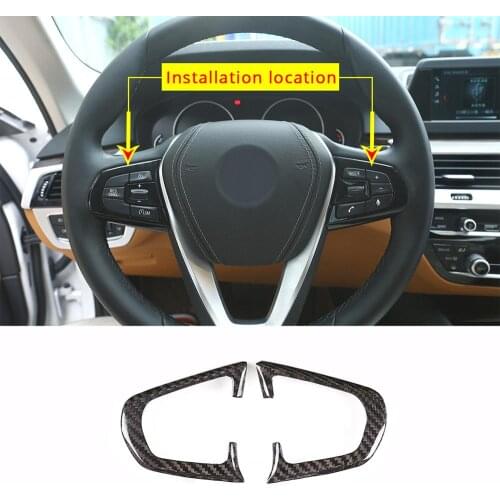 2pcs Real Carbon Fiber Stickers Car Steering Wheel Button Frame Trim for BMW 5 Series G30 X4 G02 2018 2019 Models Accessories