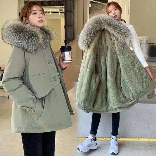 New Warm Fur Lining Long Parka Winter Jacket Womens Clothing Medium Long Hooded Winter Coat Women Chaqueta mujer