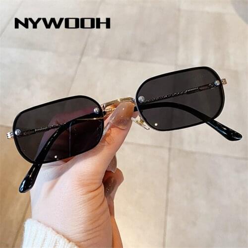 NYWOOH Vintage Women Sunglasses Men Brand Designer Retro Black Small Rectangle Sun Glasses Metal Narrow Eyewear UV400