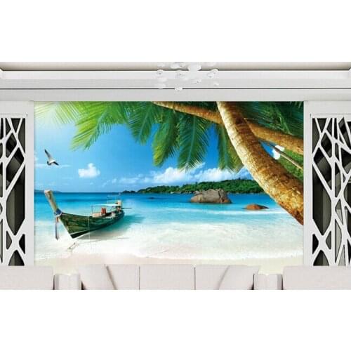 Custom landscape wallpaper, boat beach Maldives landscape murals for the living room bedroom TV background wall papel de parede