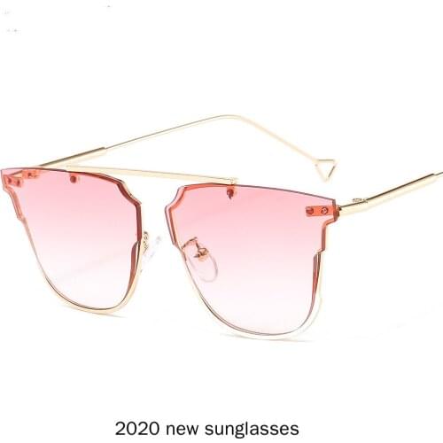 2020 Oversized Rimless Cat Sunglasses for Women Brand Designer Unisex Female Round Goggles UV400 with Box NX