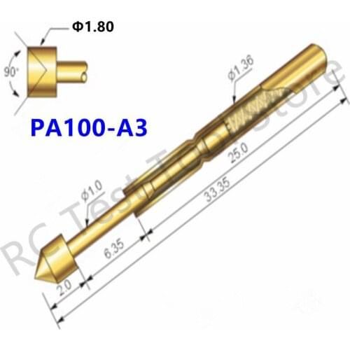 PA100-A3 Spring Test Probe 100 / PCS Convenient And Durable Brass Metal Spring Probe Spring Test Probe Length 33.35mm