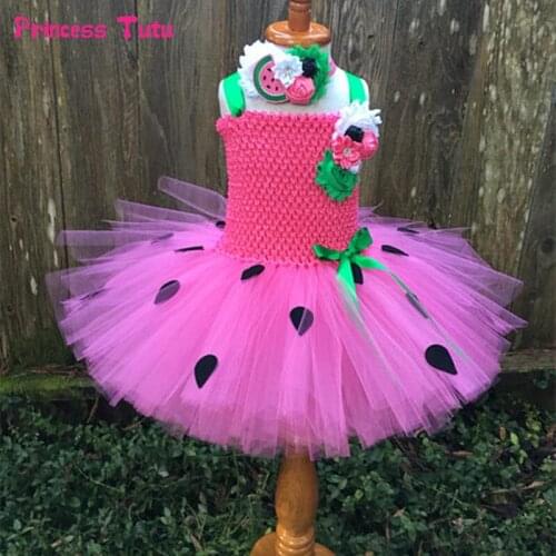 Flower Girl Watermelon Tutu Dress Pink Green Costume For Girls Birthday Party Dress Child Kids Halloween Performance Dress 1-14Y